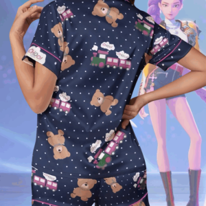 Rumi’s Choo Choo Train – Satin Long Pajamas Short Set - Image 3