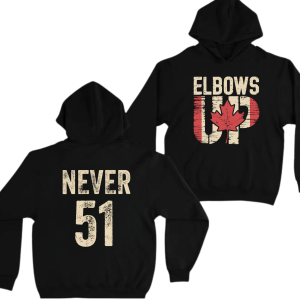 Alternative view of Elbows Up Never 51 Shirt – Vintage Canada Tee with Maple Leaf Graphic and Patriotic Protest Message