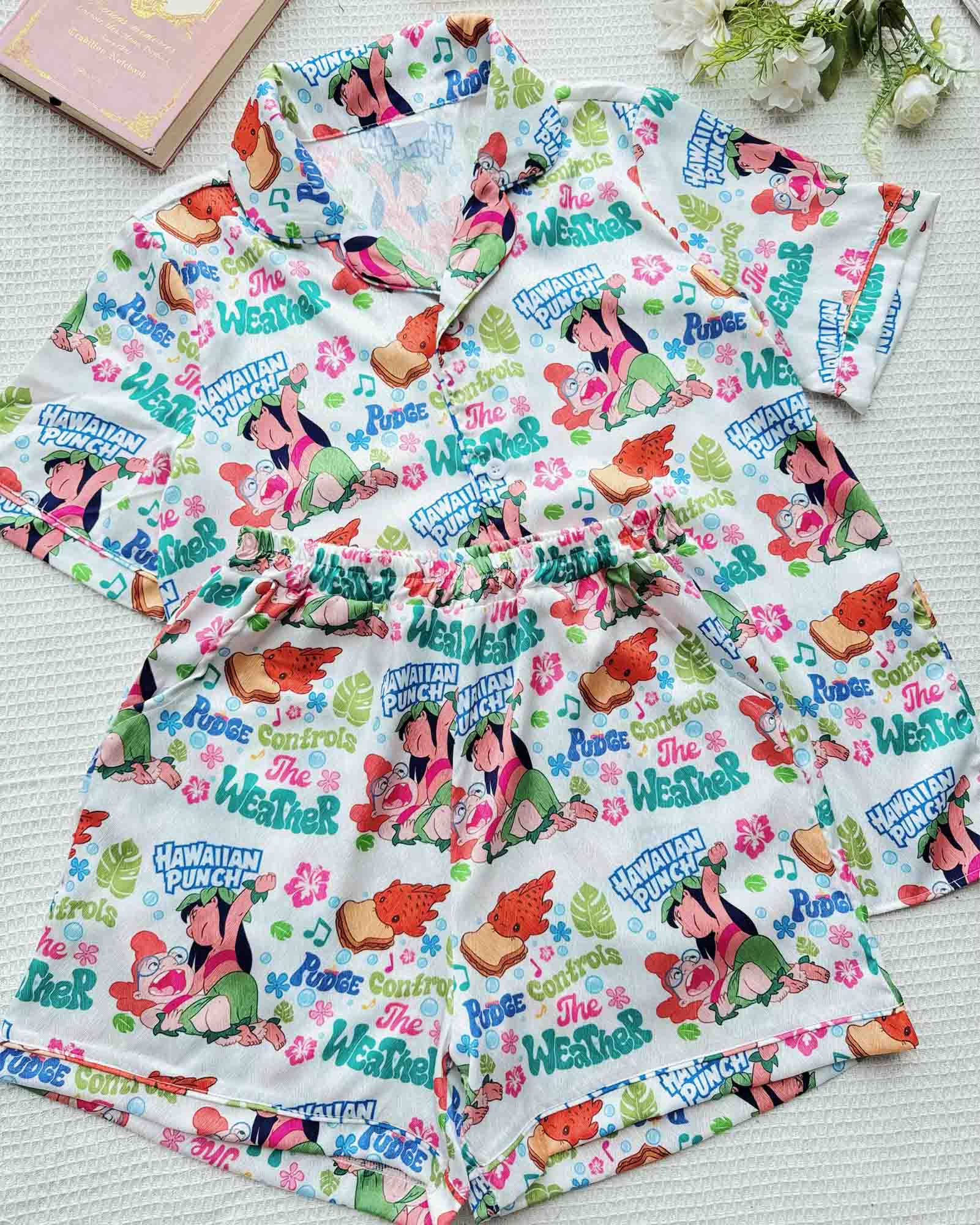Hawaiian Punch Lilo and Myrtle Meme – Satin Short Pajamas - Image 3