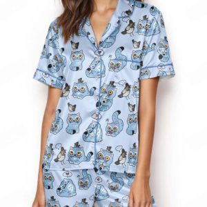Alternative view of Derpy Blue Tiger Satin Pajamas Short Set