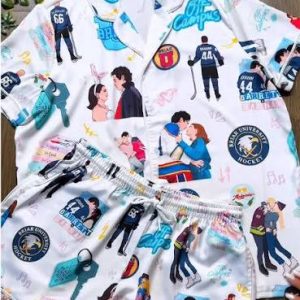 Alternative view of Hockey Romance Satin Pajama Set, Briar University Sleepwear, Off Campus Fan