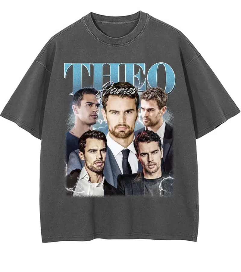 Theo James Vintage T-shirt, Unisex Tops, Y2K 90s Retro Movies Bootleg T-shirt - Image 4