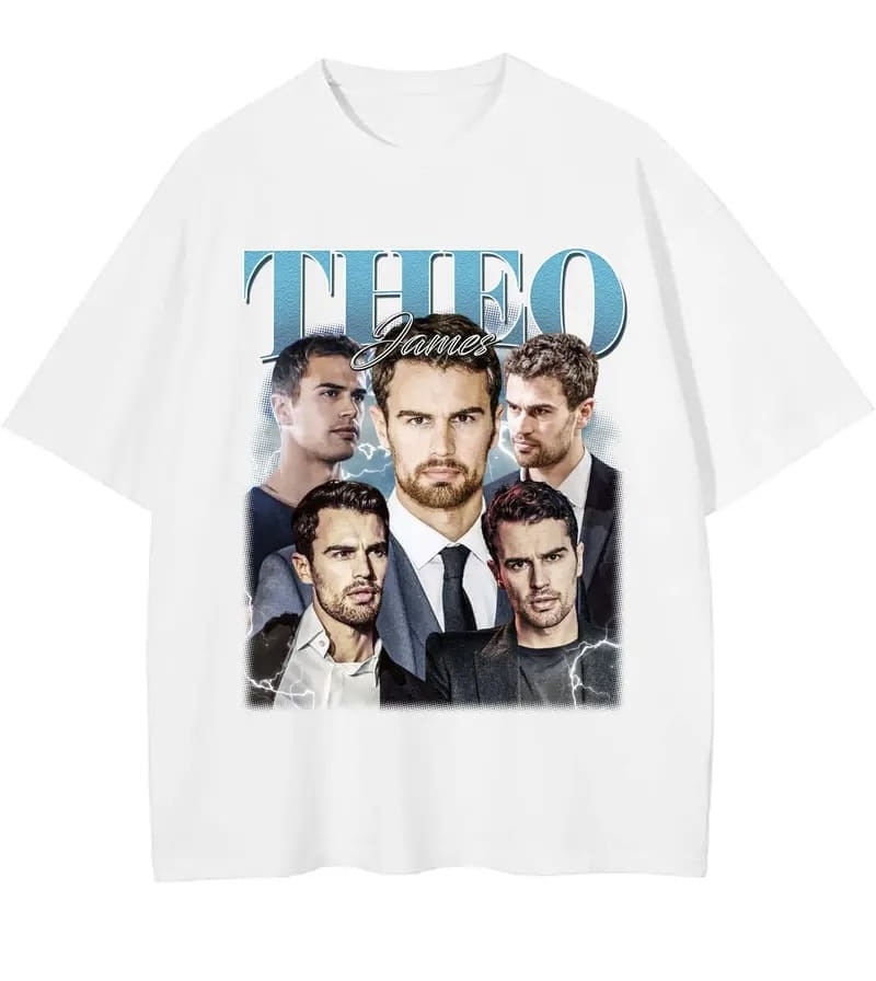 Theo James Vintage T-shirt, Unisex Tops, Y2K 90s Retro Movies Bootleg T-shirt - Image 3