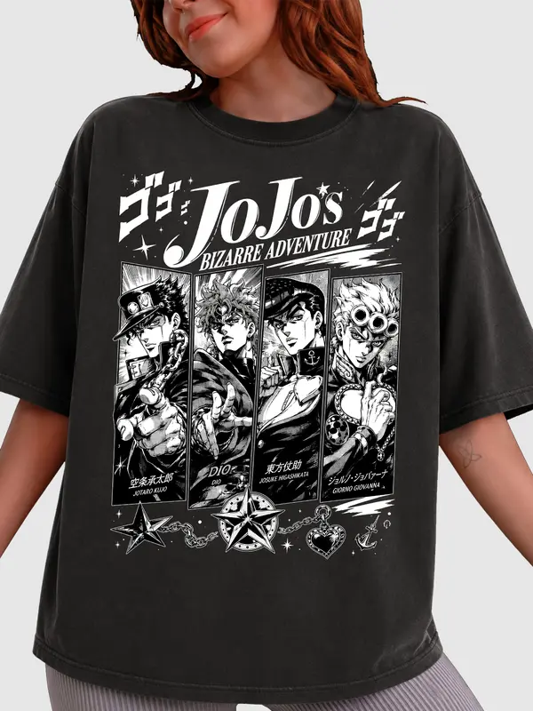Vintage JoJo’s Bizarre Adventure Shirt, Jotaro Kujo DIO Josuke Giorno Anime Graphic Tee - Image 2