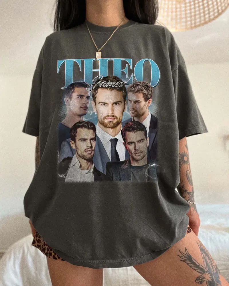 Theo James Vintage T-shirt, Unisex Tops, Y2K 90s Retro Movies Bootleg T-shirt