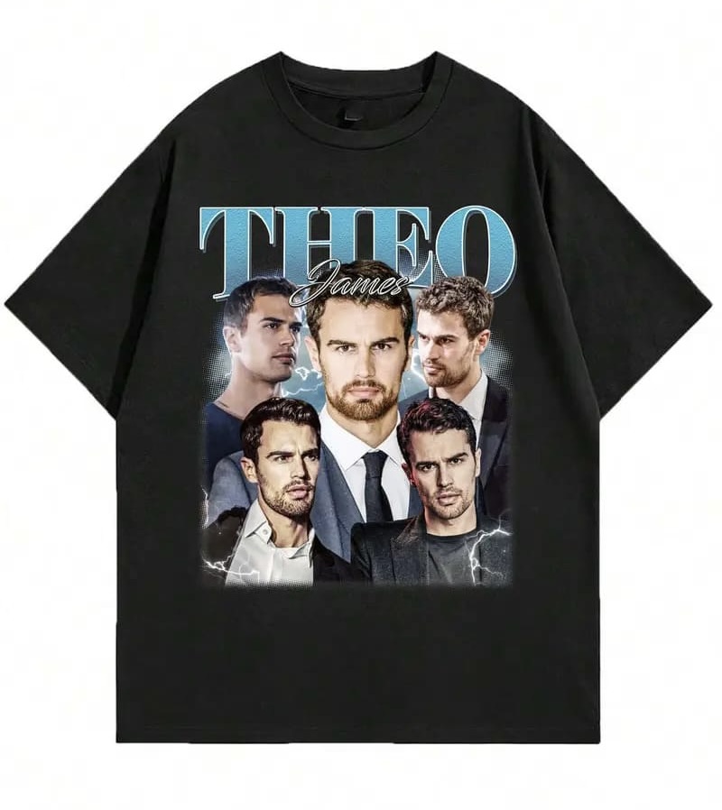 Theo James Vintage T-shirt, Unisex Tops, Y2K 90s Retro Movies Bootleg T-shirt - Image 2