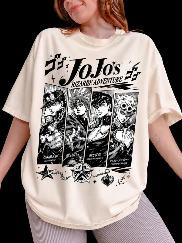Vintage JoJo’s Bizarre Adventure Shirt, Jotaro Kujo DIO Josuke Giorno Anime Graphic Tee